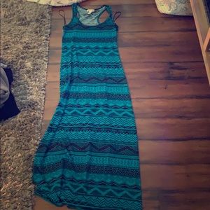 Long turquoise/black aztek maxi